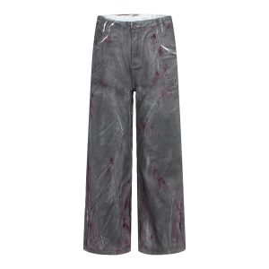 Distressed Dyed Denim Jeans, Trendy Brand, Loose Straight Leg Wide Leg Pants