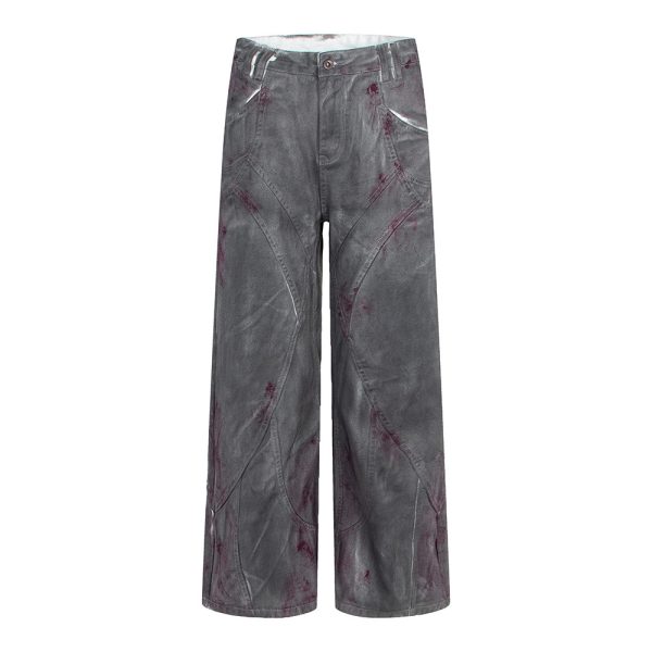 Distressed Dyed Denim Jeans, Trendy Brand, Loose Straight Leg Wide Leg Pants