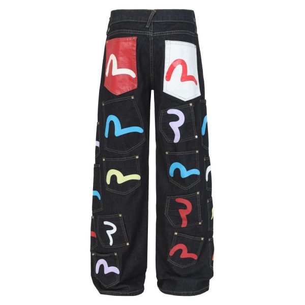 Irregular jeans with multiple pockets