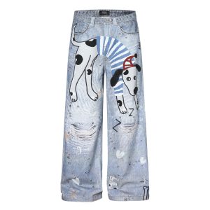 Fun Dog Cartoon Printed Cowboy Pants