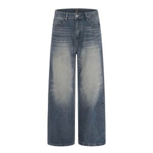 Color blocked polished and washed denim jeans