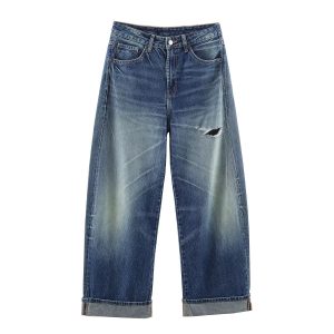 Mid waist loose ripped jeans